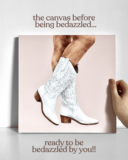 White Cowgirl Boots Bedazzle Canvas Kit