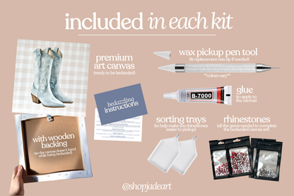 Blue Cowgirl Boots Bedazzle Canvas Kit