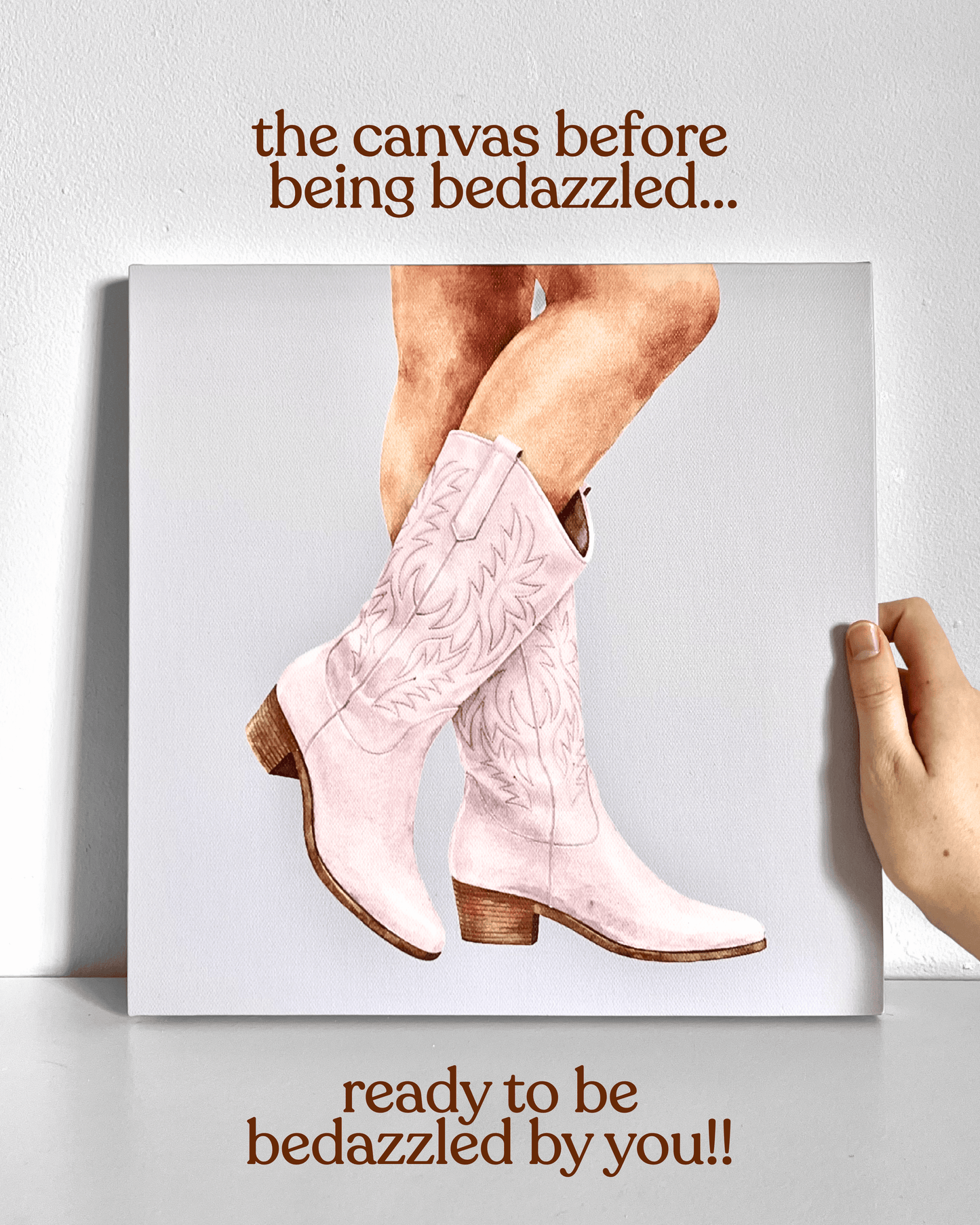 Light Pink Cowgirl Boots Bedazzle Canvas Kit