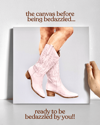 Light Pink Cowgirl Boots Bedazzle Canvas Kit