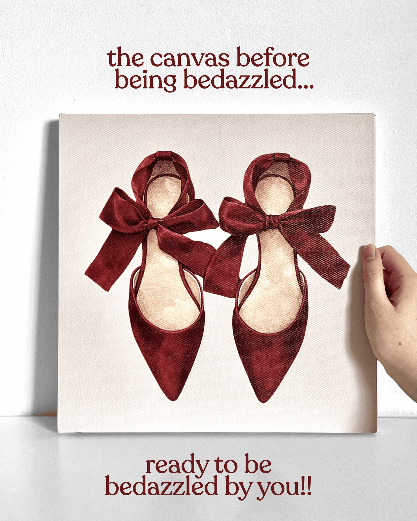 Burgundy Bow Heels Bedazzle Canvas Kit