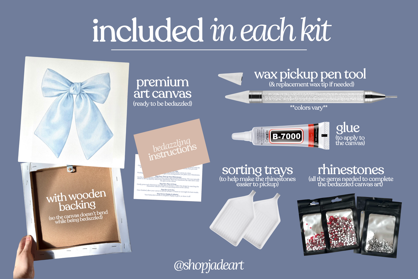 Blue Bow Bedazzle Canvas Kit