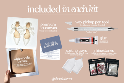 White Bow Heels Bedazzle Canvas Kit