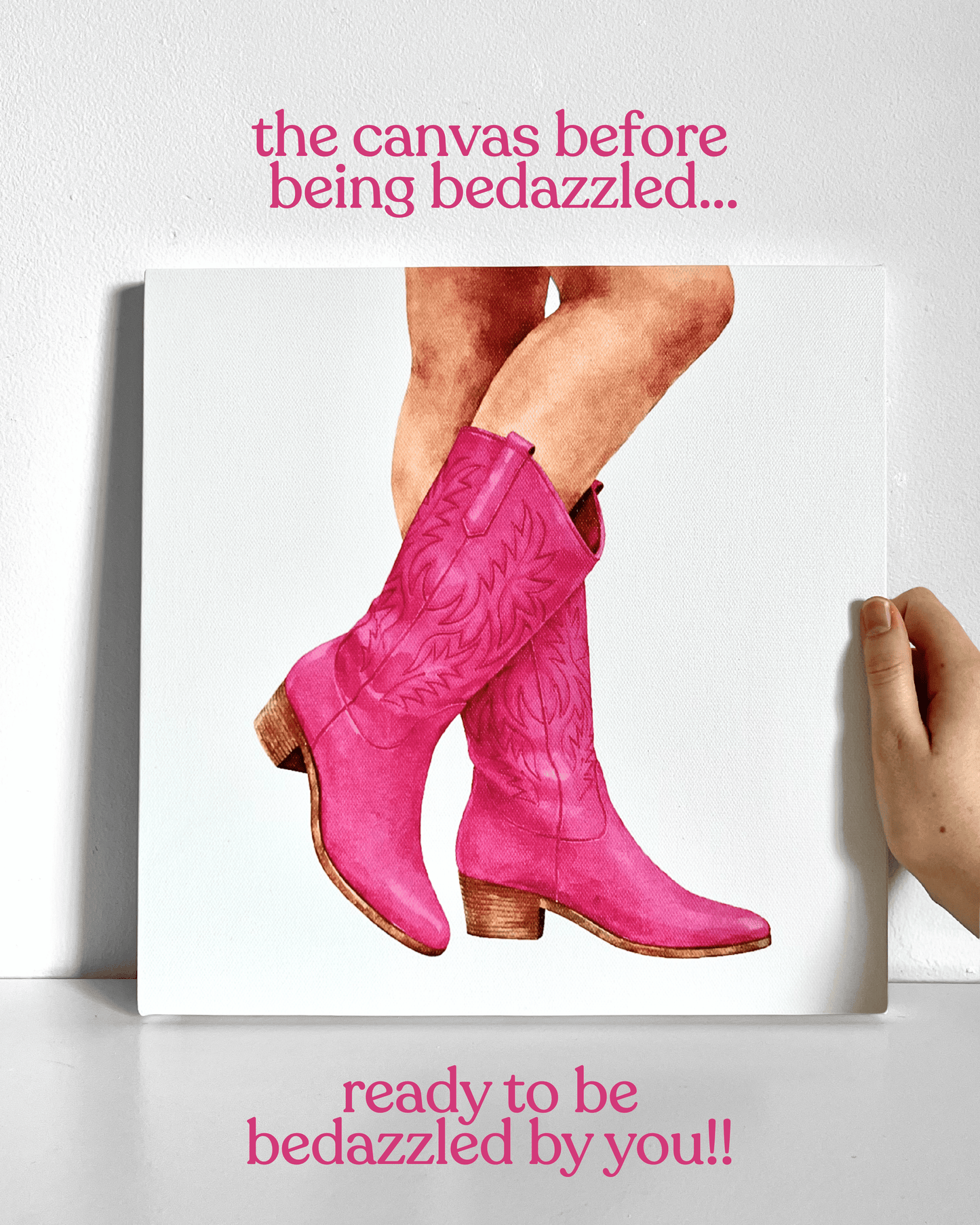Hot Pink Cowgirl Boots Bedazzle Canvas Kit