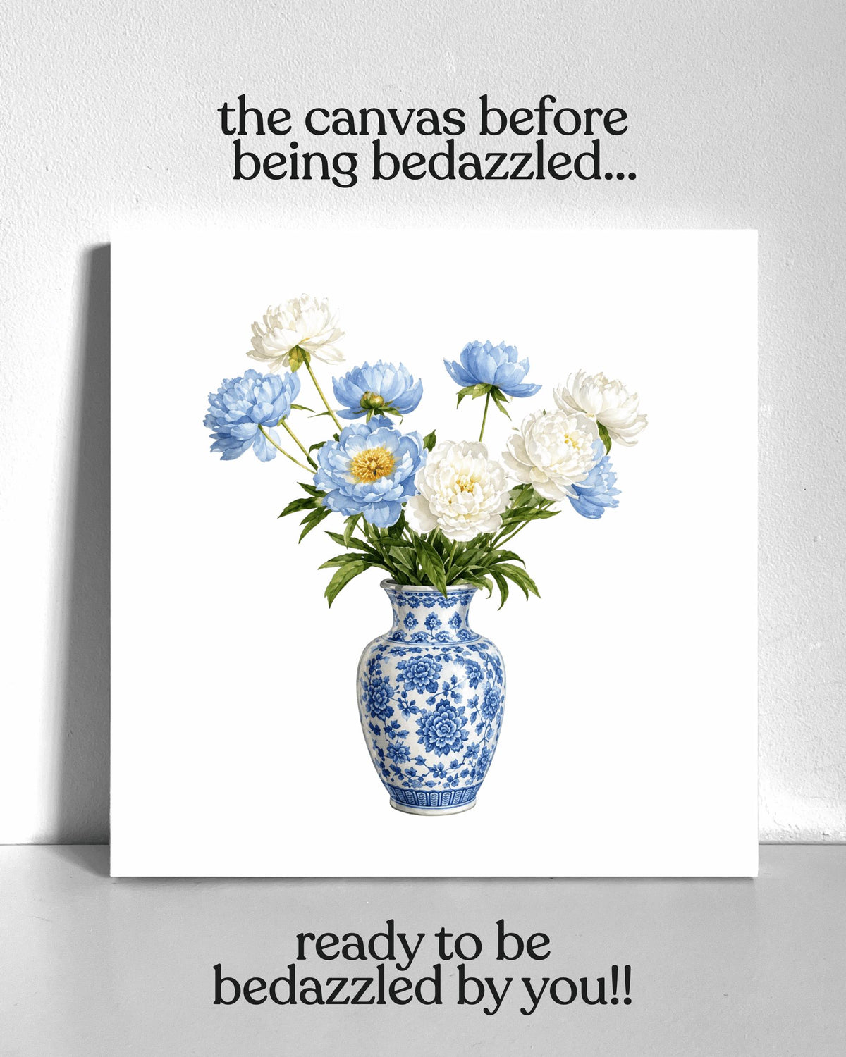 Blue Flower Vase Bedazzle Canvas Kit