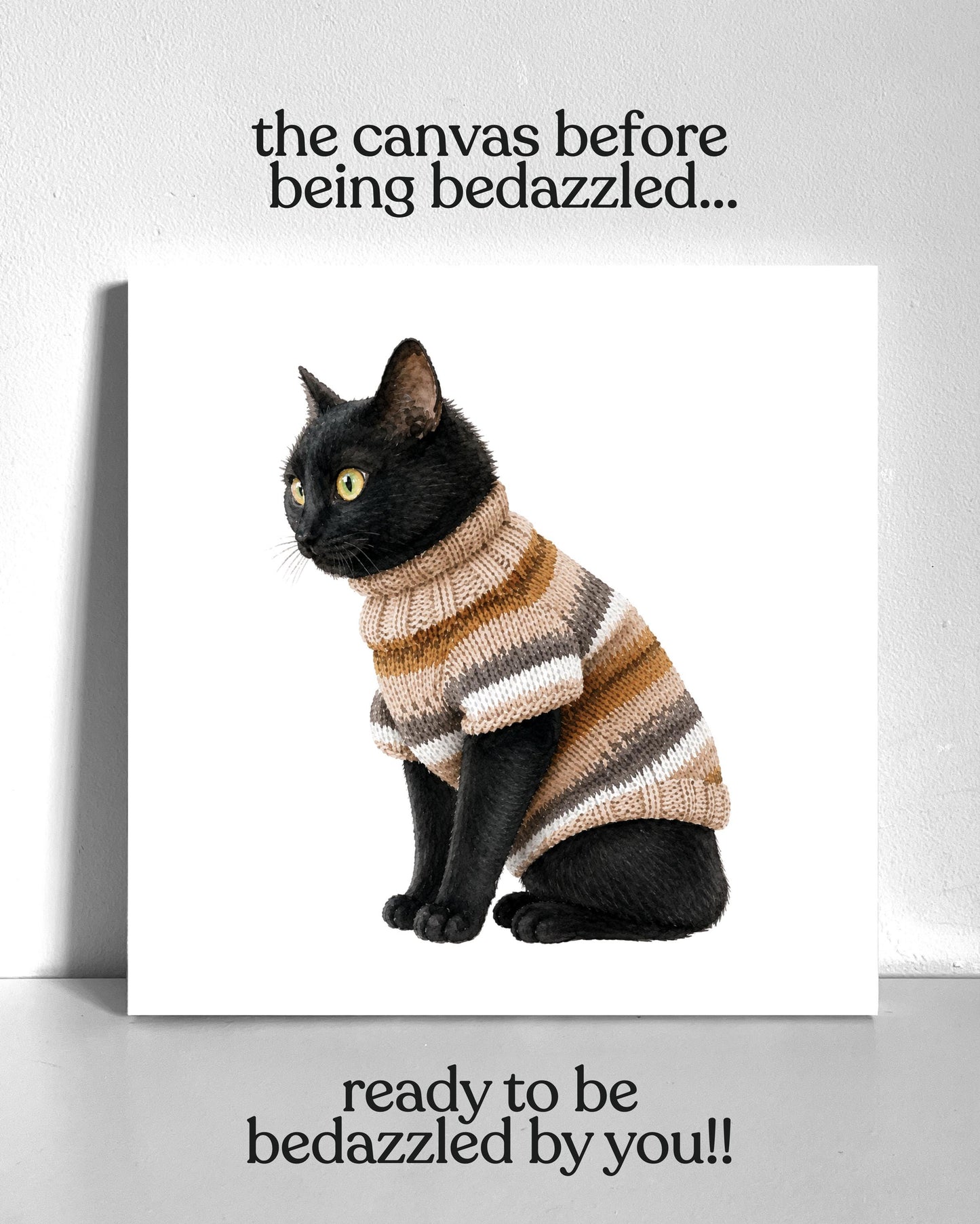 Black Cozy Cat Bedazzle Canvas Kit