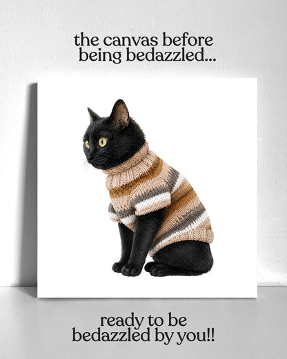 Black Cozy Cat Bedazzle Canvas Kit