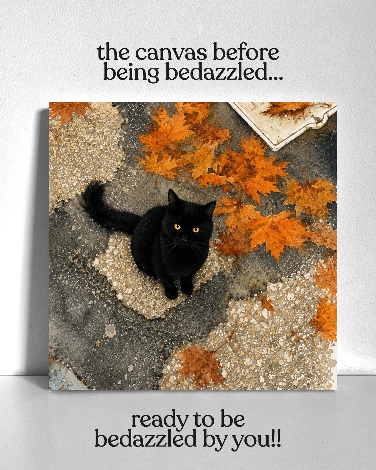 Autumn Black Cat Bedazzle Canvas Kit