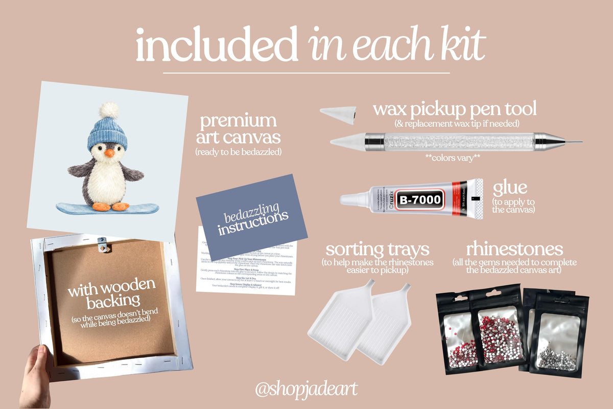 Snowboard Penguin Bedazzle Canvas Kit