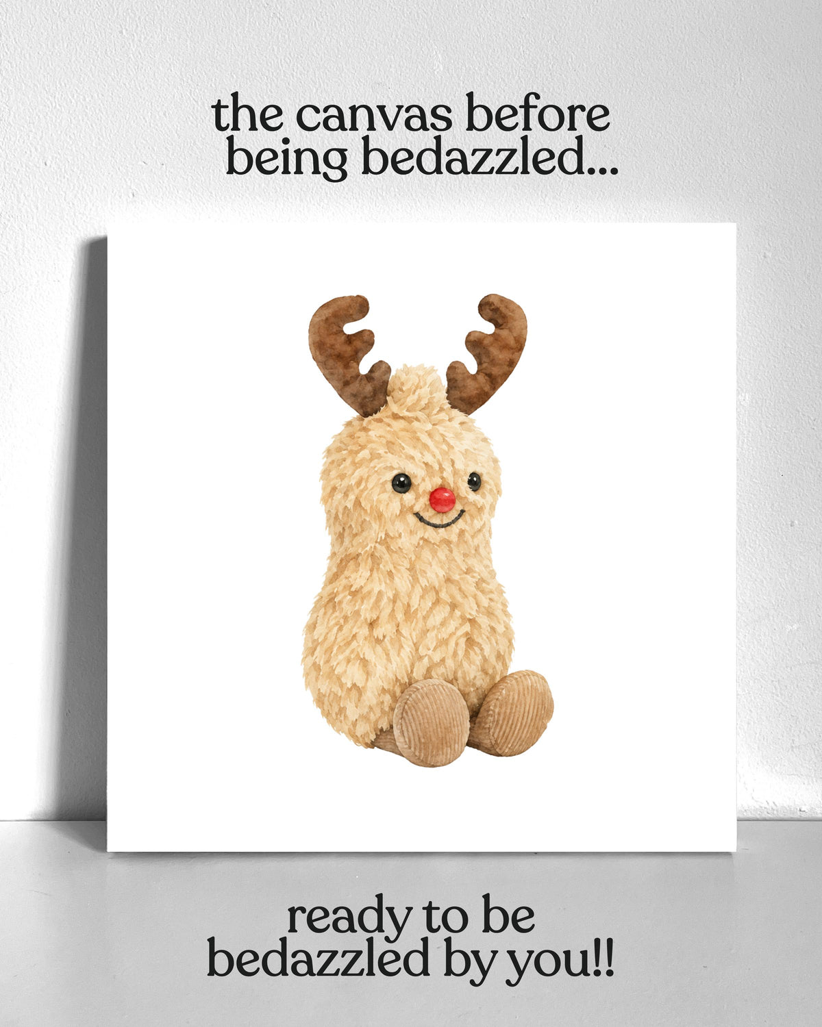 Peanut Reindeer Plushie Bedazzle Canvas Kit