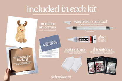 Peanut Reindeer Plushie Bedazzle Canvas Kit