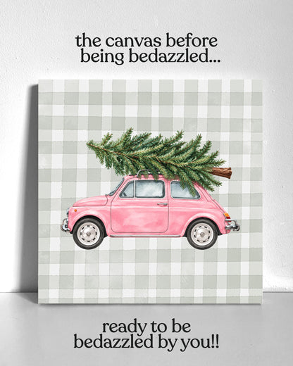 Christmas Car Pink Bedazzle Canvas Kit